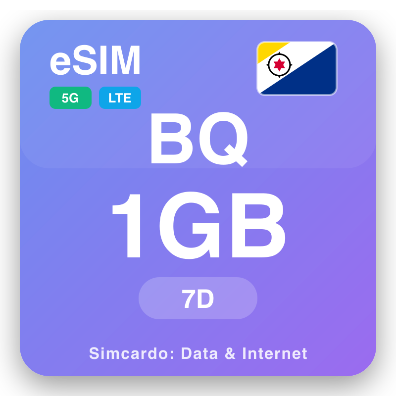 eSIM an Ísiltír Chairibeach 1 GB do 7 laethanta