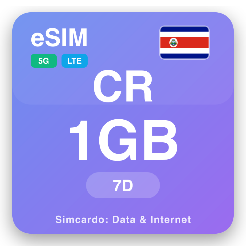 eSIM Cósta Ríce 1 GB do 7 laethanta
