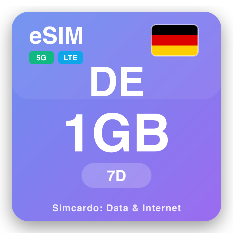 eSIM Ujerumani 1 GB kwa 7 siku