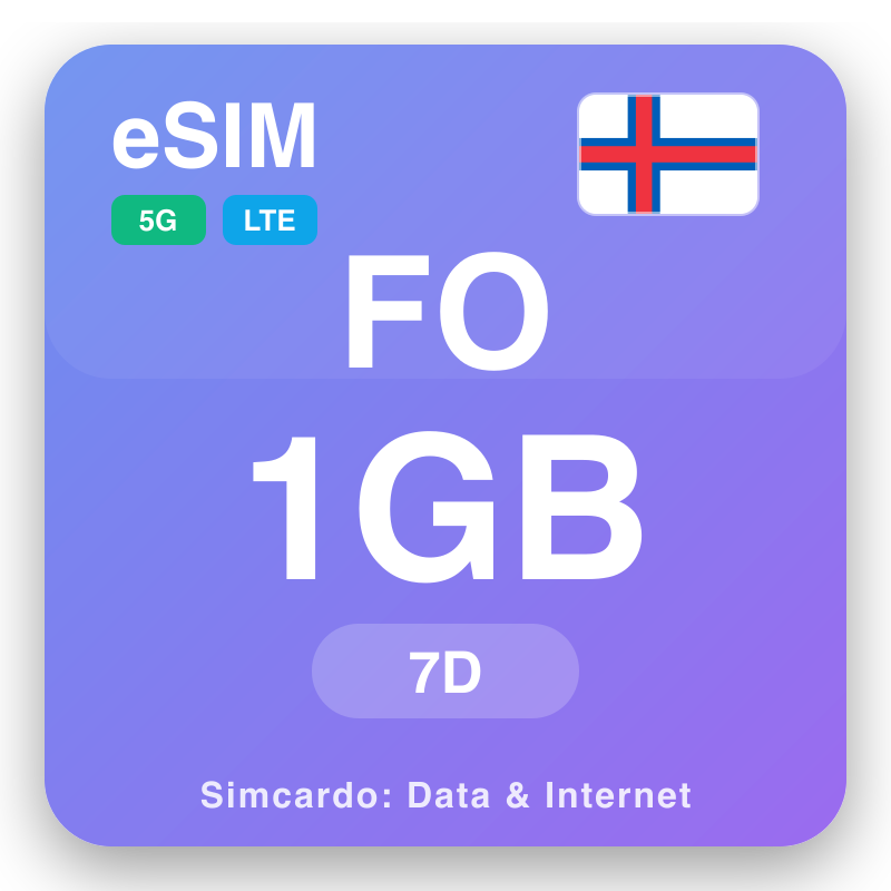 eSIM Kapuloan Faro 1 GB kanggo 7 dina