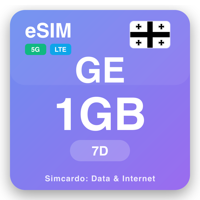 eSIM ਜਾਰਜੀਆ 1 GB 7 ਦਿਨ ਲਈ
