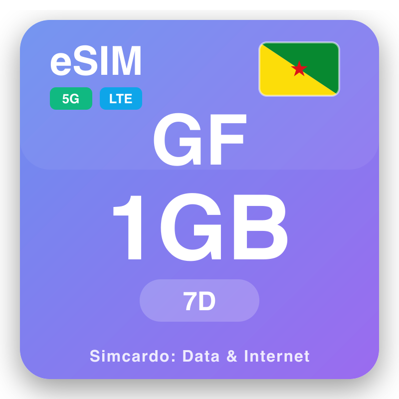 eSIM Guyana Prancis 1 GB untuk 7 hari