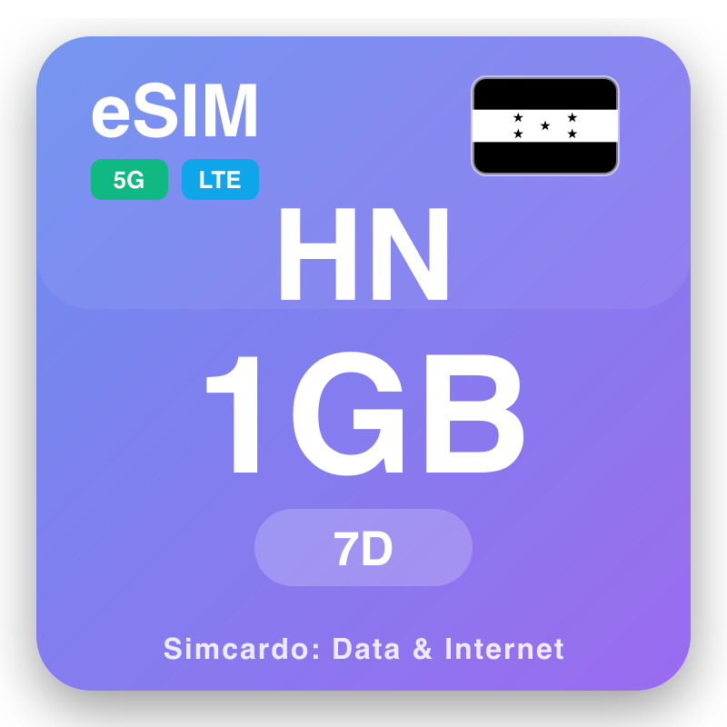 eSIM Honduras 1 GB kanggo 7 dina