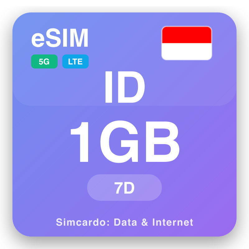 eSIM an Indinéis 1 GB do 7 laethanta