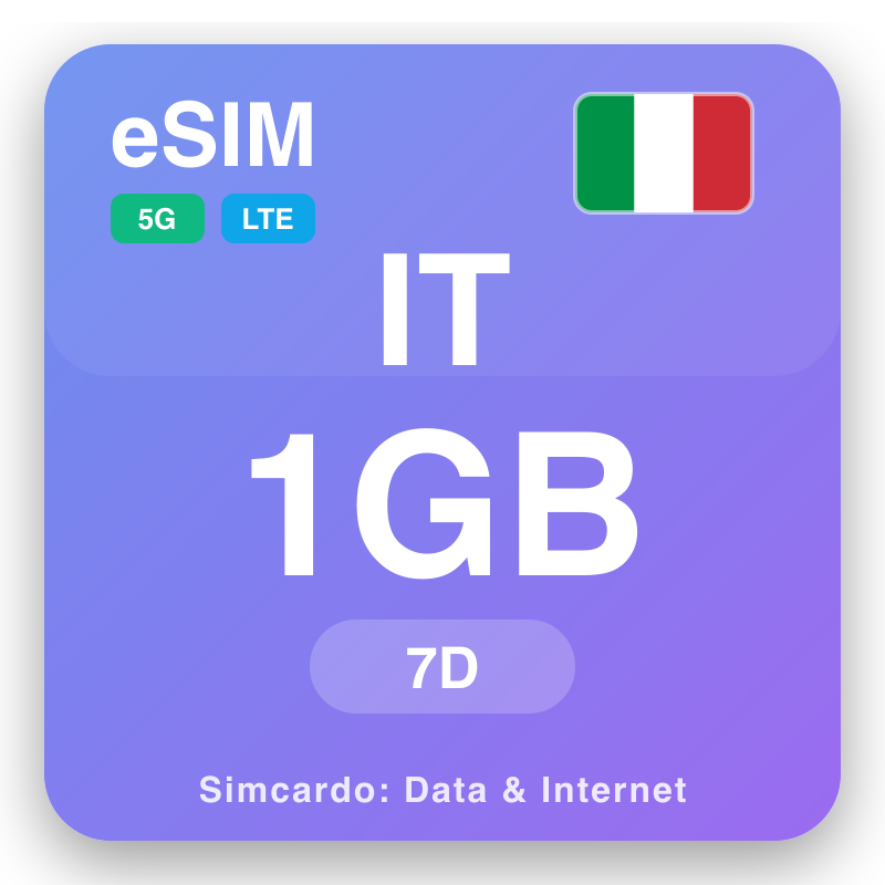 eSIM Itālija 1 GB uz 7 dienas