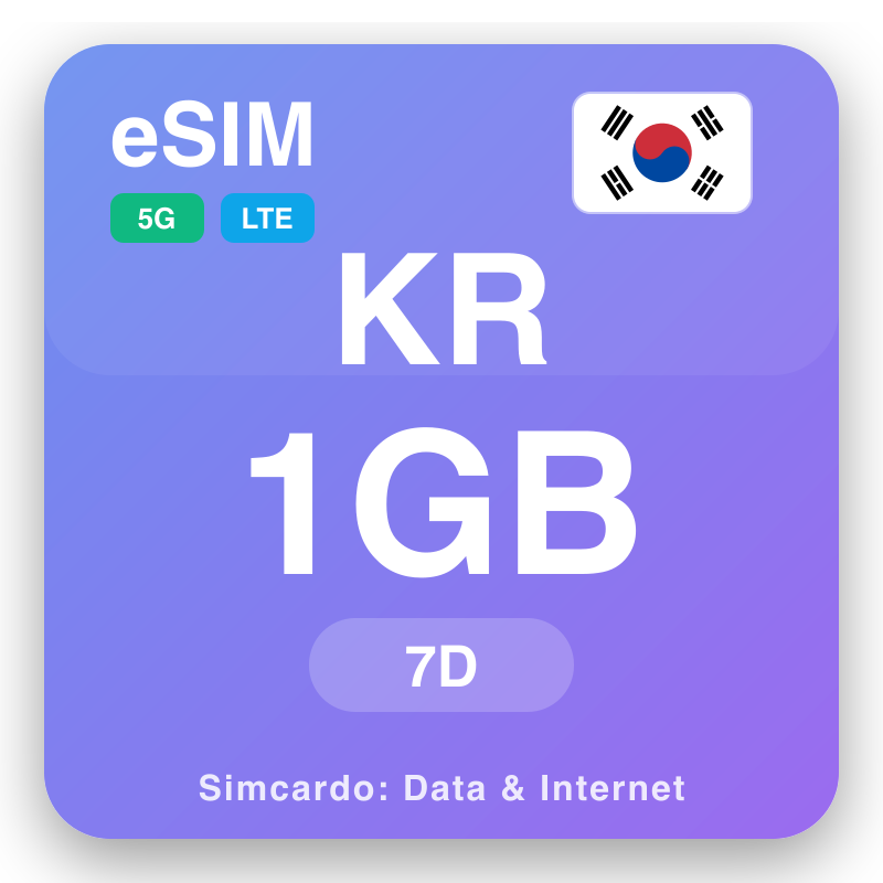 eSIM سویلي کوریا 1 GB د 7 ورځې لپاره
