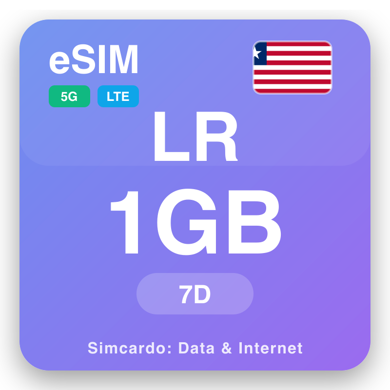 eSIM Líbería 1 GB fyrir 7 dagar