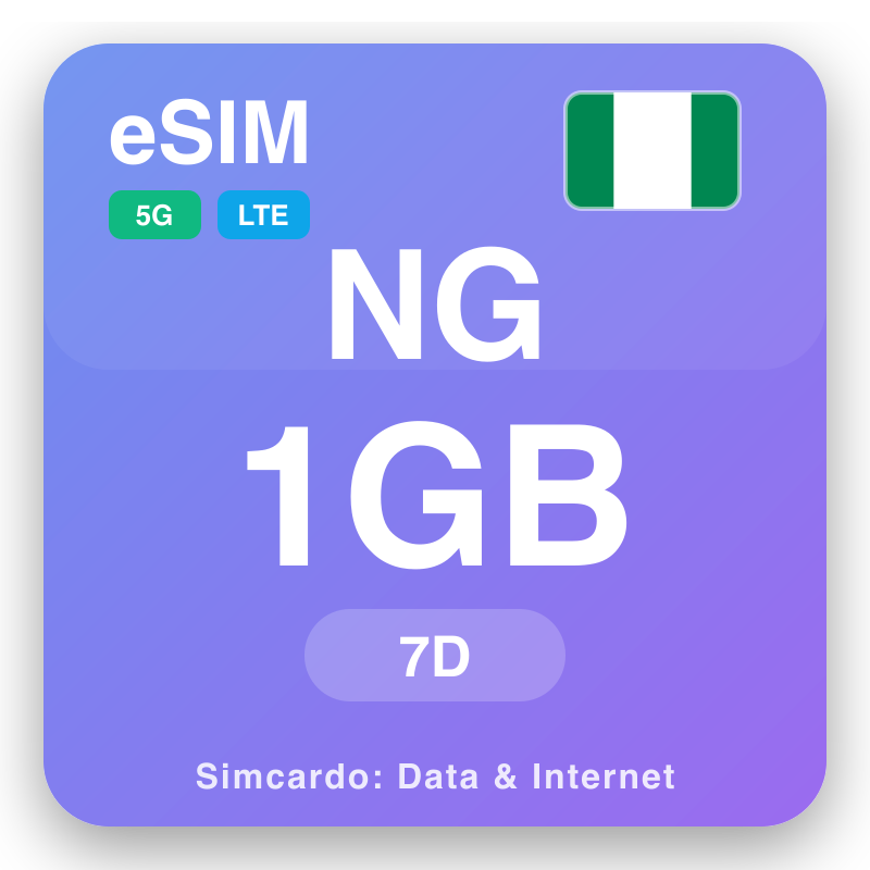 eSIM an Nigéir 1 GB do 7 laethanta