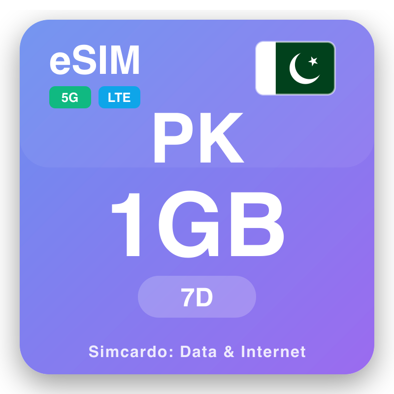 eSIM Пакистан 1 GB za 7 dana