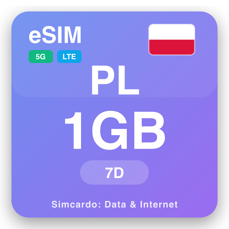 eSIM ប៉ូឡូញ 1 GB សម្រាប់ 7 ថ្ងៃ