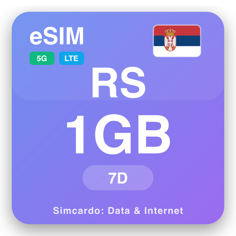 eSIM Serbía 1 GB fyrir 7 dagar