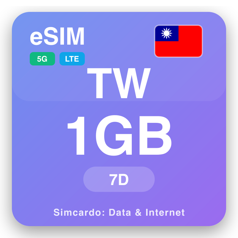 eSIM Tajvan 1 GB za 7 dana