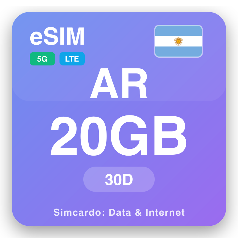 eSIM Argentina - planên daneyê yên seyahatê û internetê mobîl