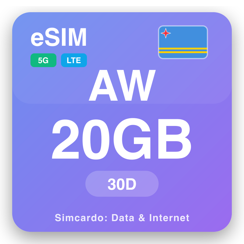 eSIM عروبا 20 GB لئے 30 ڏينهن