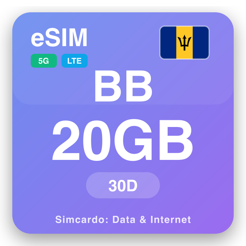 eSIM Barbados 20 GB għal 30 ġimgħat