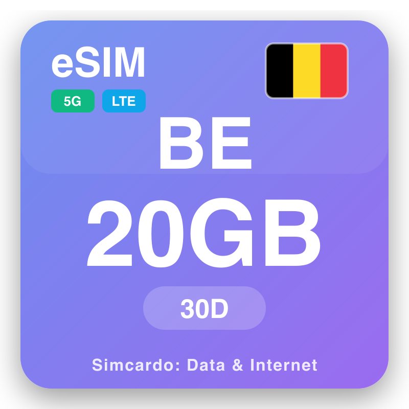 eSIM an Bheilg 20 GB do 30 laethanta