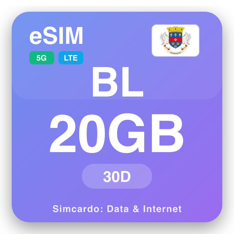 eSIM Свети Бартоломеј 20 GB za 30 dana