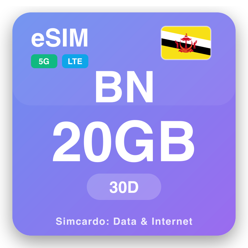 eSIM Brunei - planên daneyê yên seyahatê û internetê mobîl