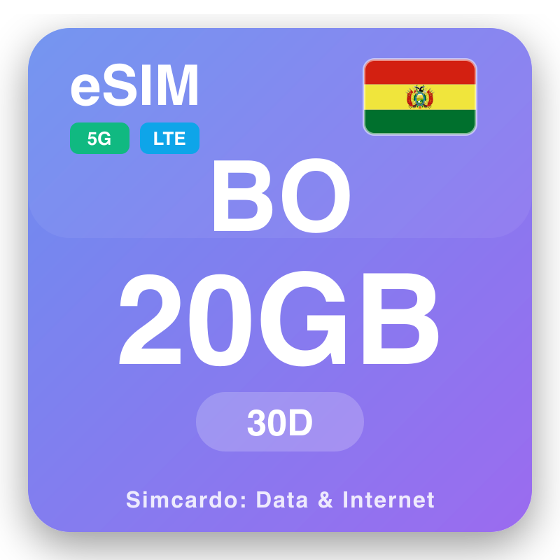 eSIM Bolivia - planên daneyê yên seyahatê û internetê mobîl
