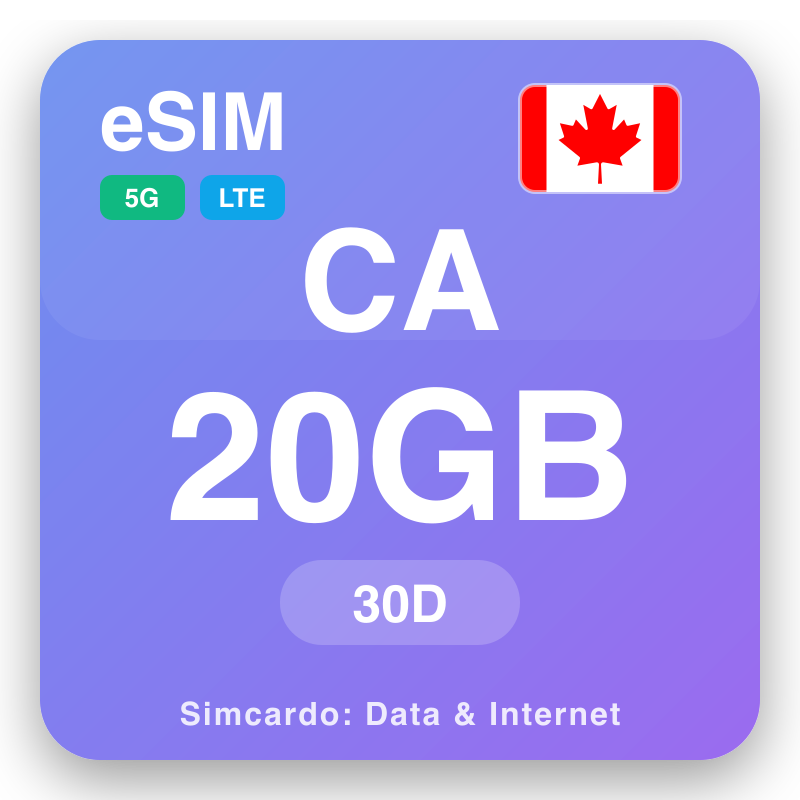 eSIM Kanada 20 GB na 30 kwanaki