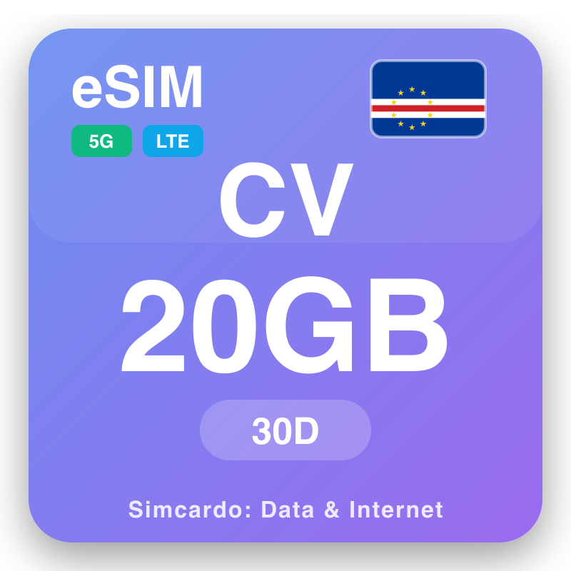 eSIM Cape Verde 20 GB ka 30 matsatsi