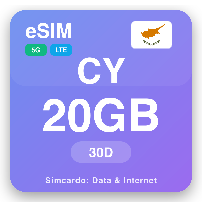 eSIM Кипр 20 GB 30 өдрүүд -ийн хугацаатай