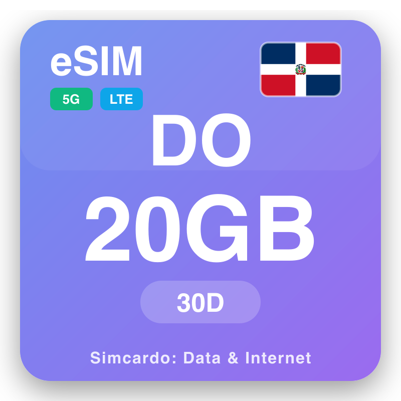 eSIM Dominikan Respublikasy 20 GB 30 gün üçin
