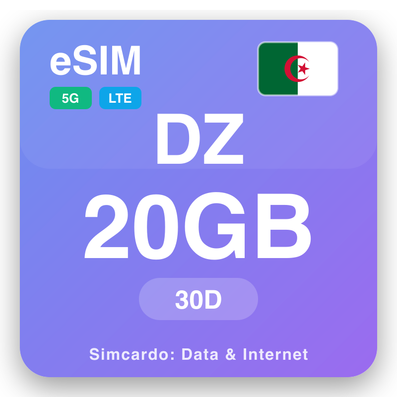 eSIM Aljasair 20 GB kanggo 30 dina