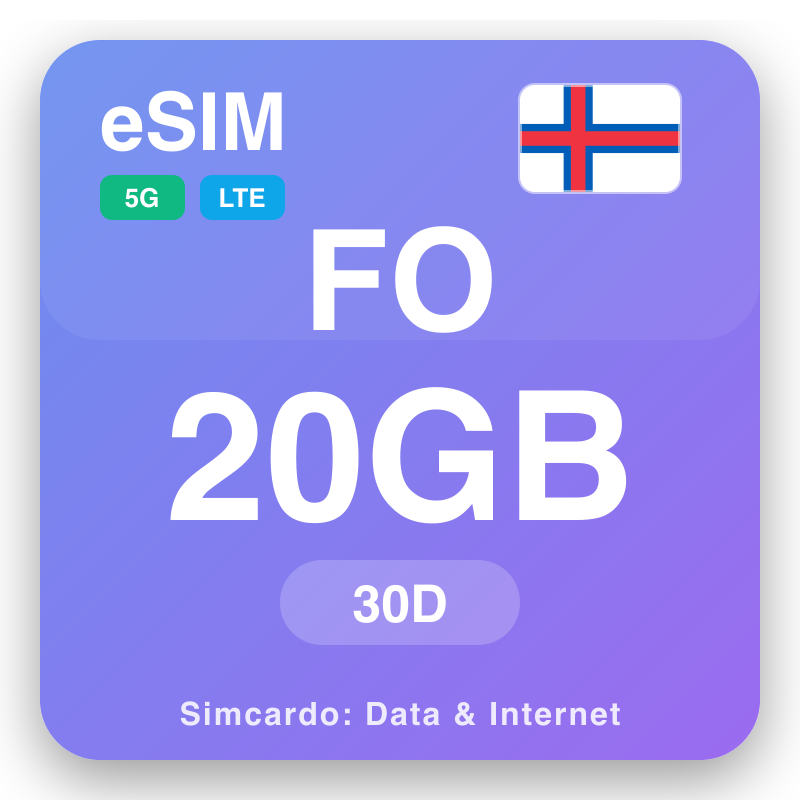 eSIM il-Gżejjer Faeroe 20 GB għal 30 ġimgħat
