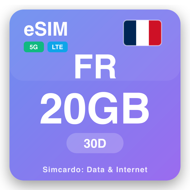 eSIM Faransa 20 GB na 30 kwanaki