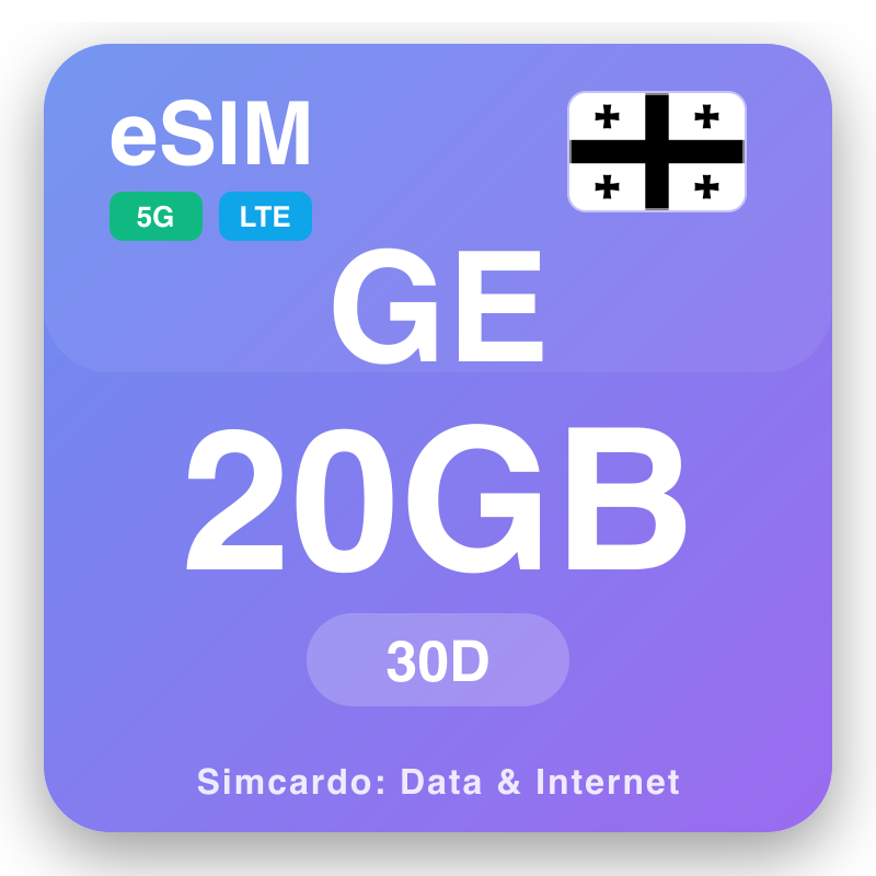 eSIM Georgien 20 GB för 30 dagar