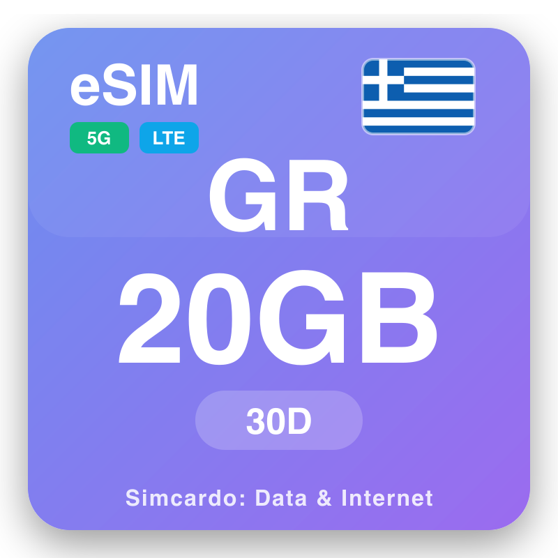 eSIM Yunanıstan 20 GB 30 gün üçün