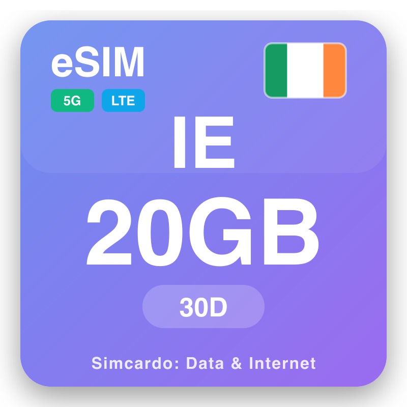 eSIM Ирска 20 GB za 30 dana