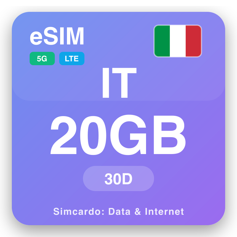 eSIM l-Italja 20 GB għal 30 ġimgħat