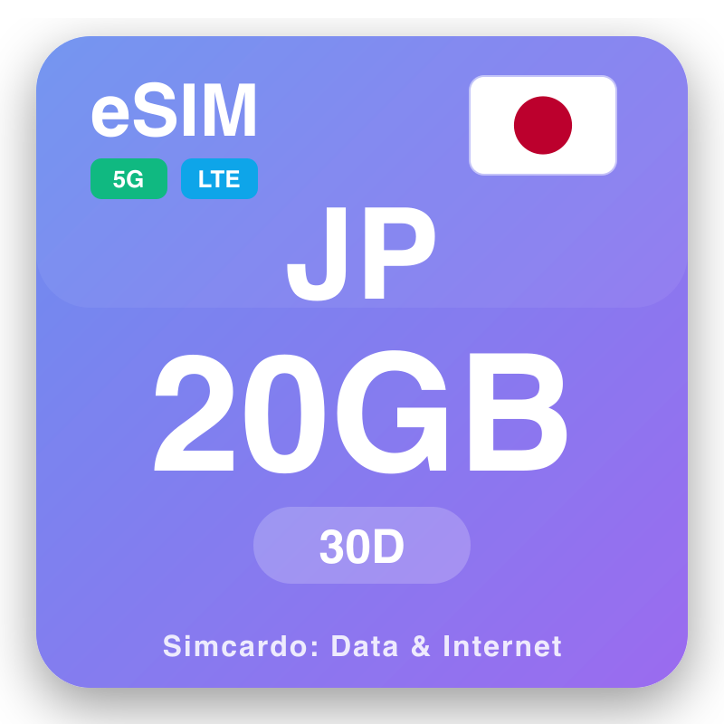 eSIM ജപ്പാൻ 20 GB 30 ദിവസങ്ങൾ ക്കായി