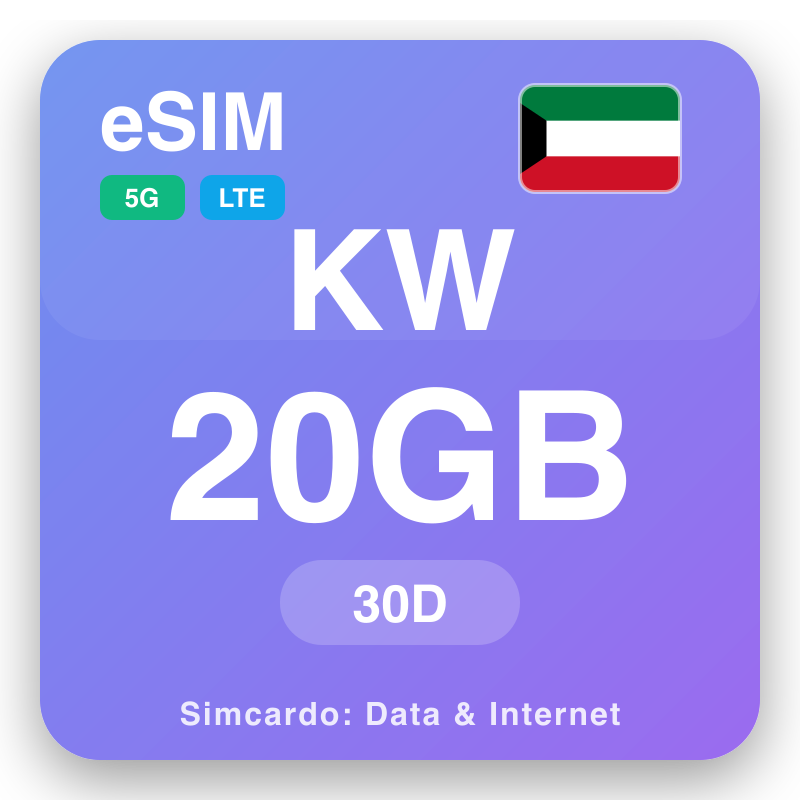 eSIM Kuwait 20 GB pe 30 días rupi