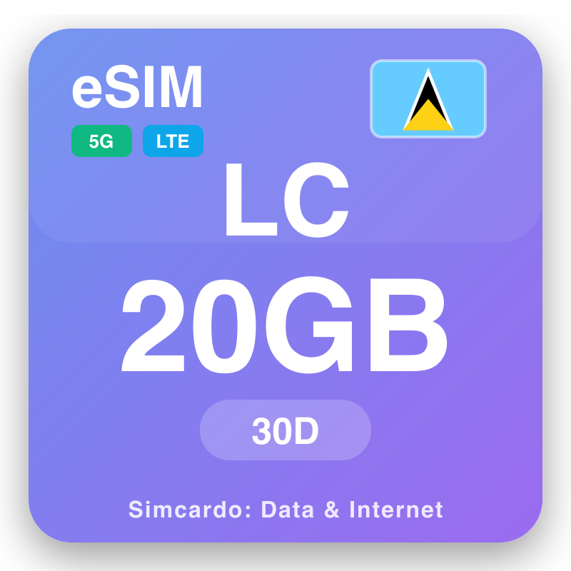 eSIM सेन्ट लुसिया 20 GB को लागि 30 दिन