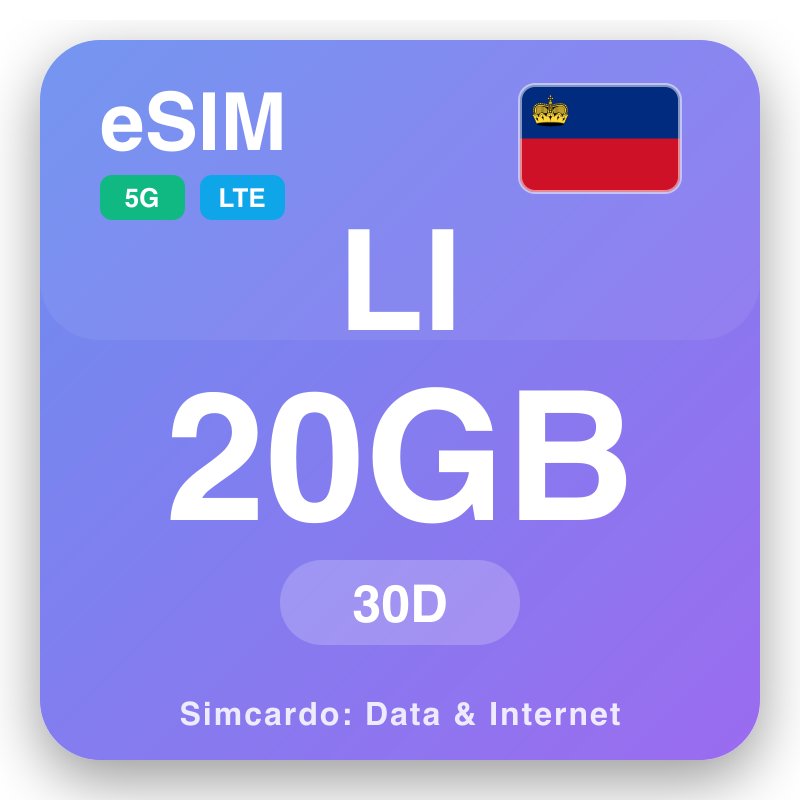 eSIM Лихтенштајн 20 GB za 30 dana