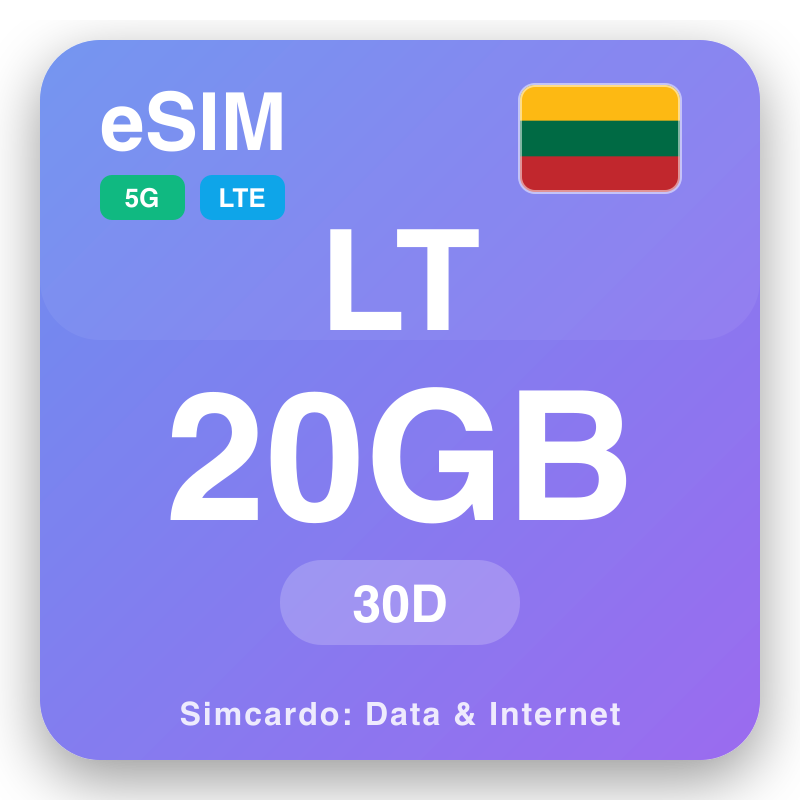 eSIM 立陶宛 20 GB 为 30 天