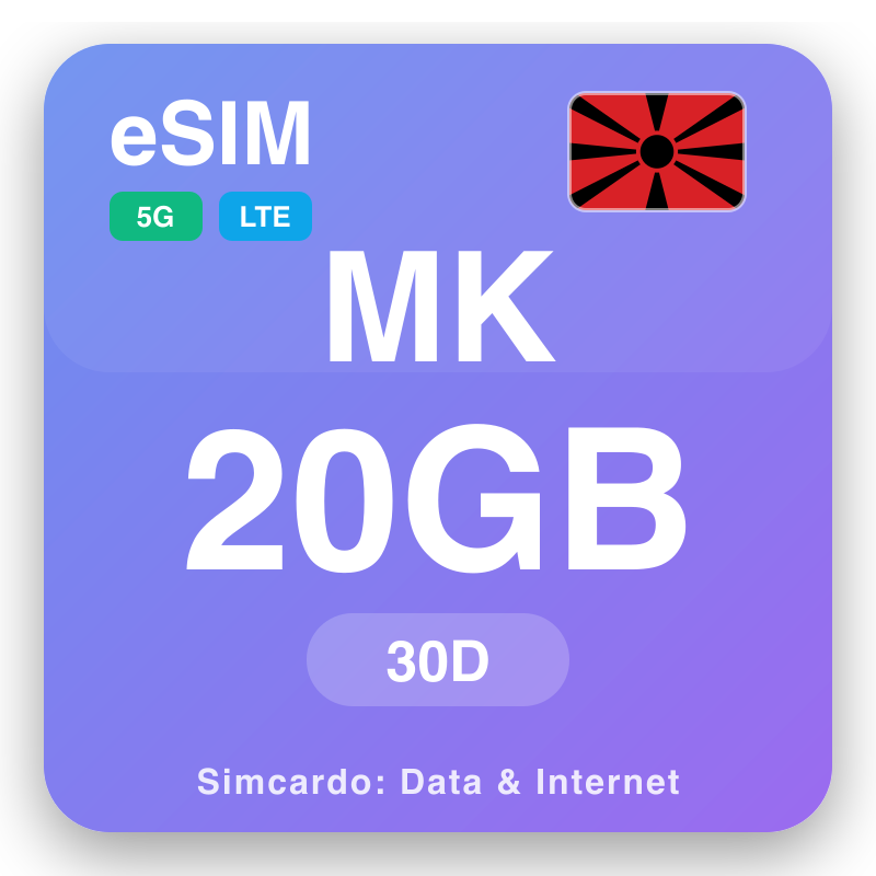 eSIM Северна Македонија 20 GB za 30 dana
