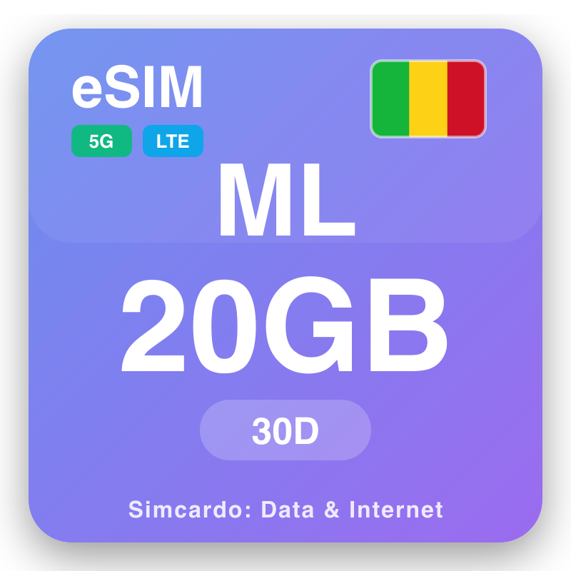eSIM Mali - plani fa'avae mo malaga ma fa'ainitaneti mobile