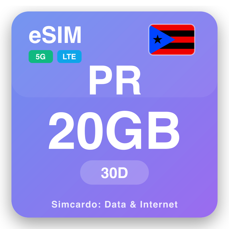 eSIM Puerto-Riko 20 GB 30 gün üçin