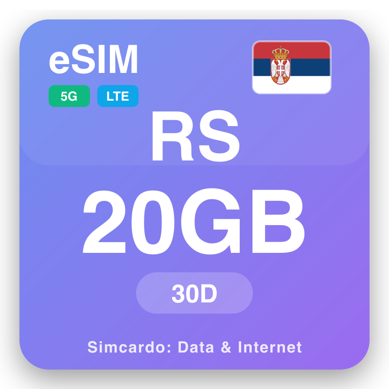 eSIM Serbia 20 GB pou 30 jou