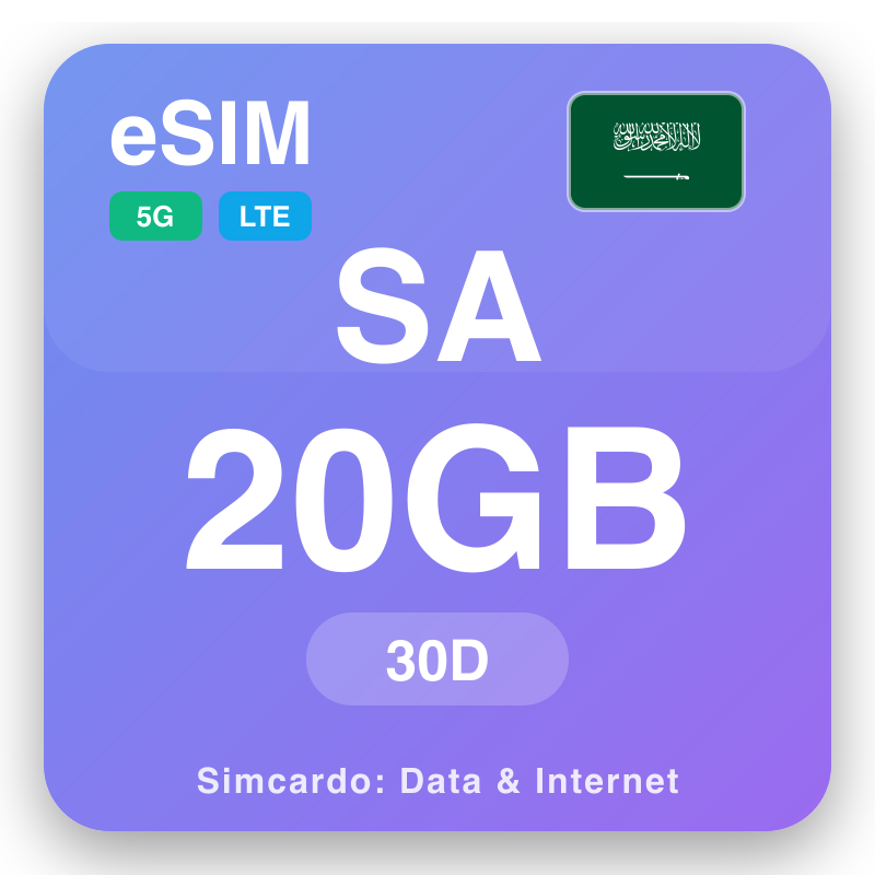 eSIM Səudiyyə Ərəbistanı 20 GB 30 gün üçün