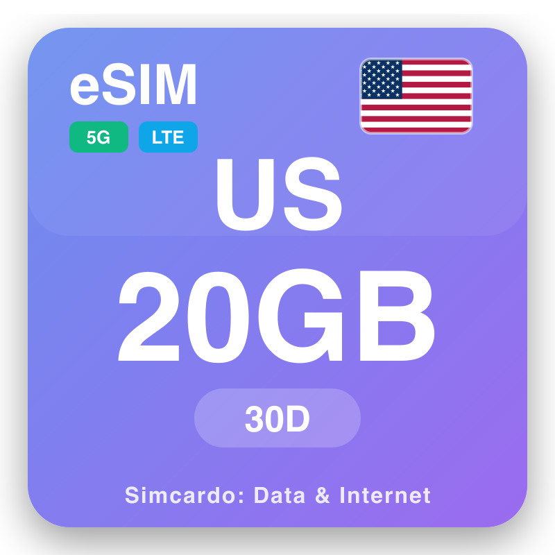 eSIM Marekani 20 GB kwa 30 siku