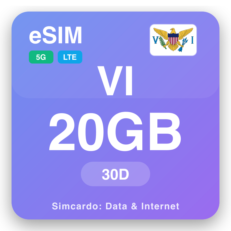 eSIM Kepulauan Virgin A.S. 20 GB untuk 30 hari