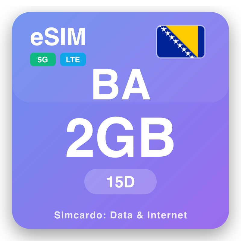 eSIM Bọ̀síníà àti Ẹtisẹgófínà 2 GB fun 15 ọjọ