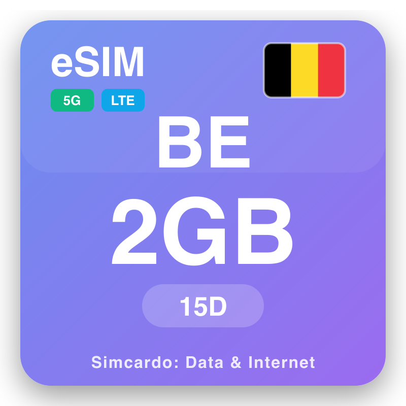 eSIM Gwlad Belg 2 GB am 15 diwrnodau