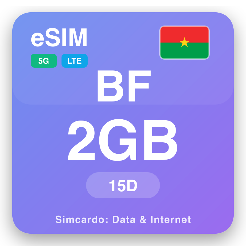 eSIM Borkina Faso 2 GB ho an'ny 15 andro