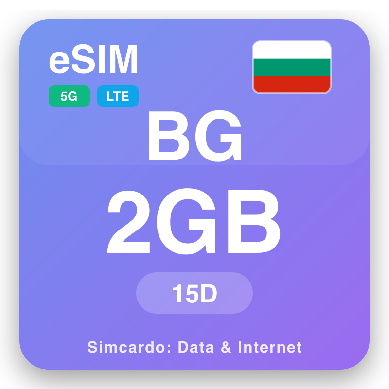 eSIM Biolgaria 2 GB ho an'ny 15 andro